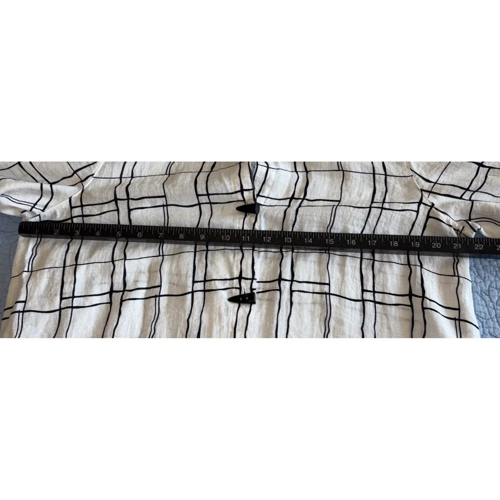 Ali Miles Women's Large Abstract White Black Plaid Button Up Artsy Lagenlook